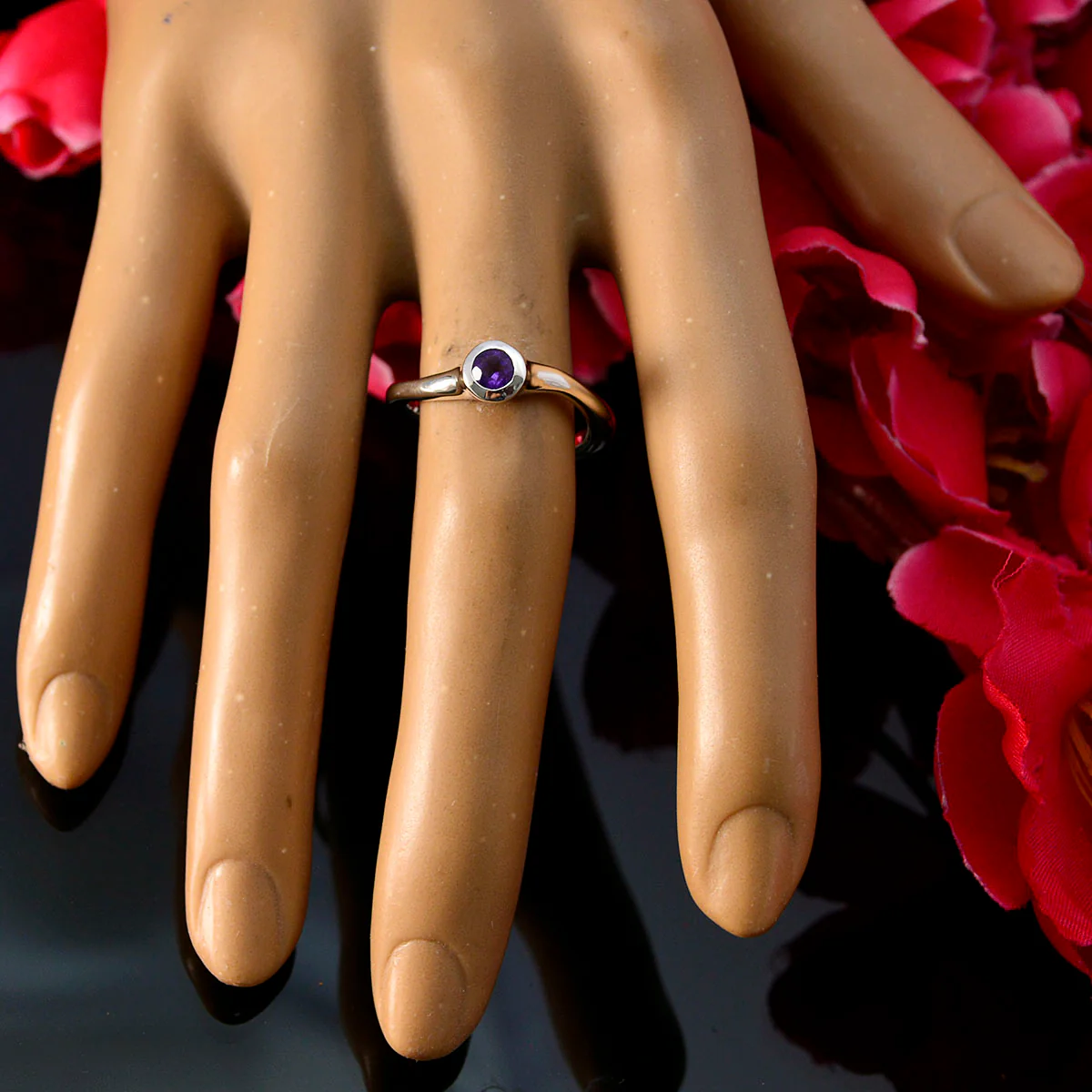 Amethyst Solitaire Japanese 925 Silver Purple Gems Whisper-thin Romantic Ring Jewelry - Image 5