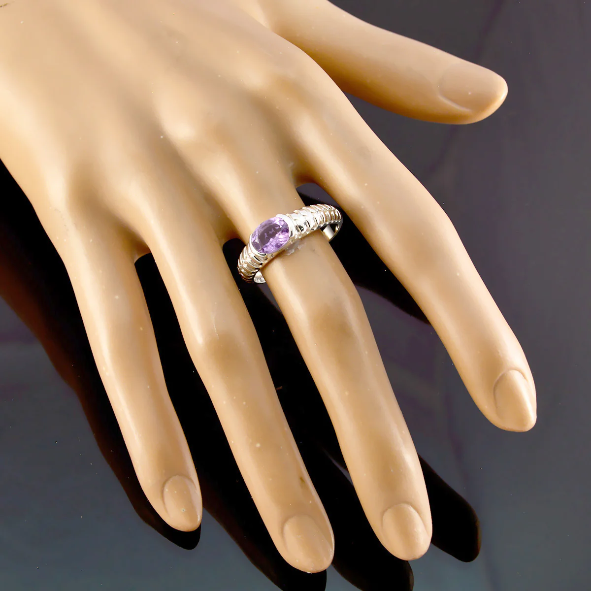 Amethyst Solitaire Japanese 925 Sterling Silver Purple Gems Whisper-thin Modern Ring Jewelry - Image 3