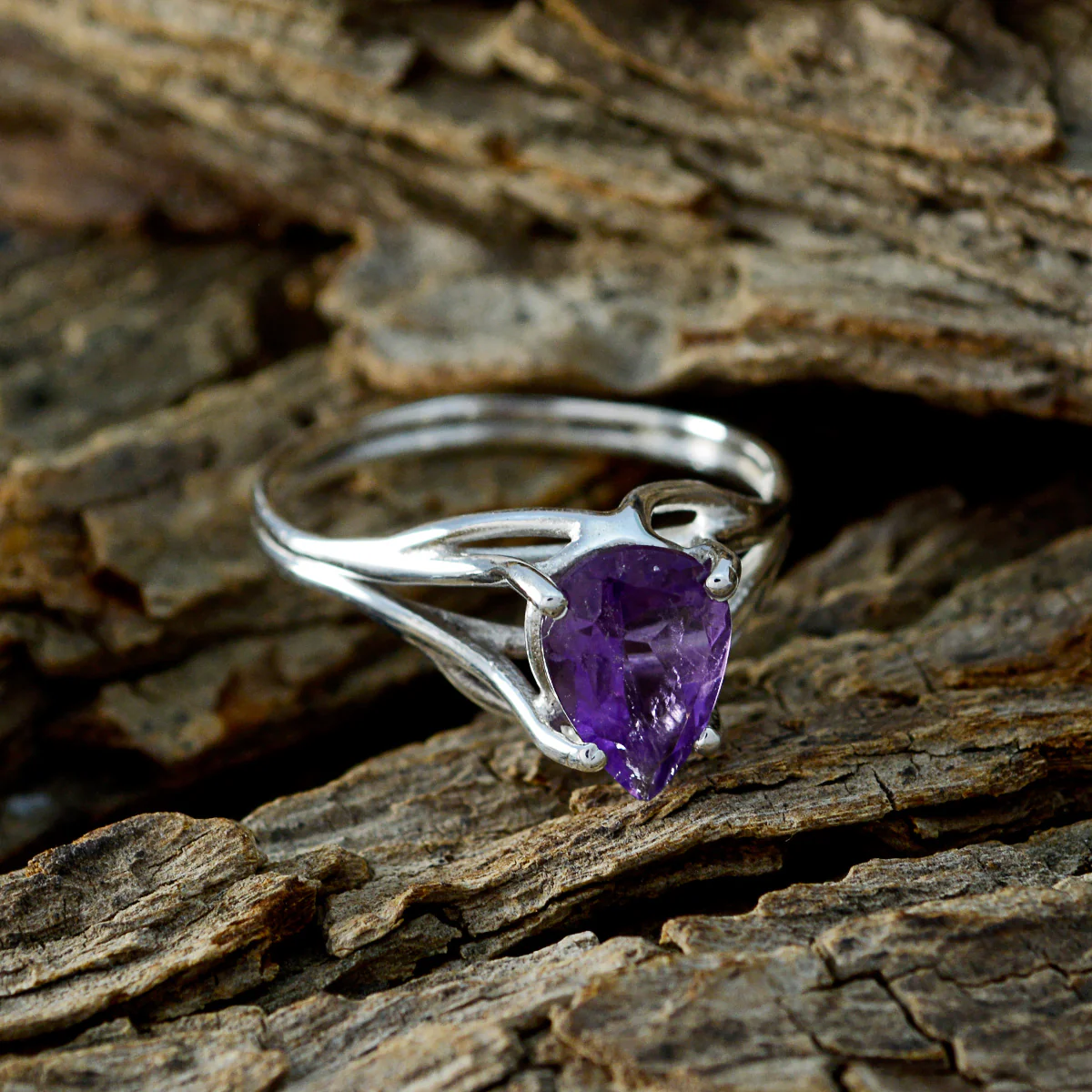 Amethyst Solitaire Japanese Silver Purple Gemstone Dainty Romantic Ring Jewelry - Image 3