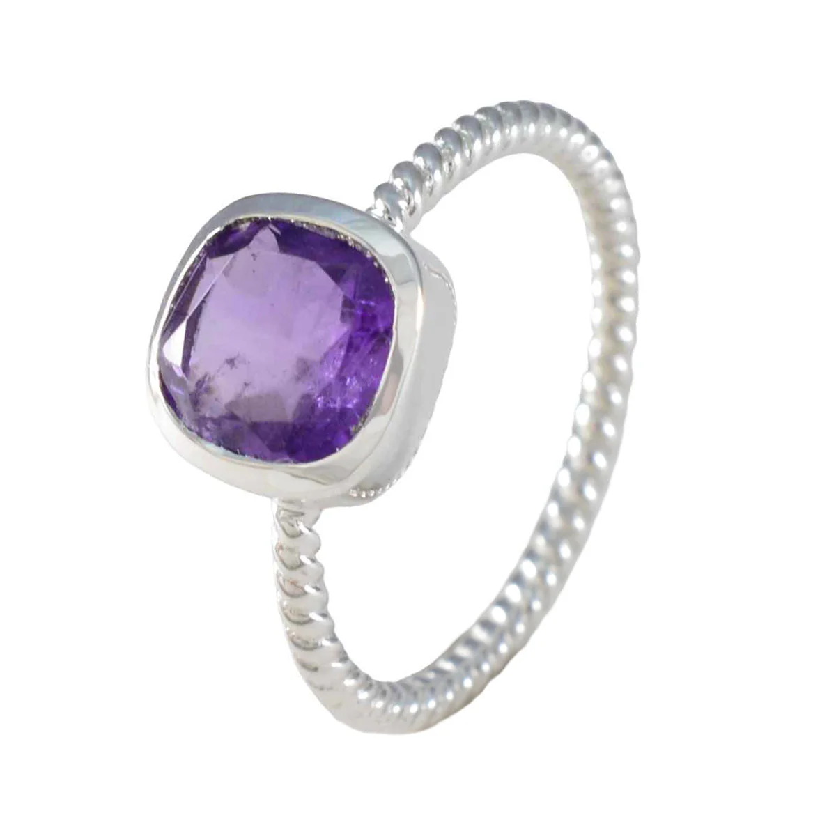 Amethyst Solitaire Japanese Silver Purple Gemstone Dainty Twist Ring Jewellery - Image 2