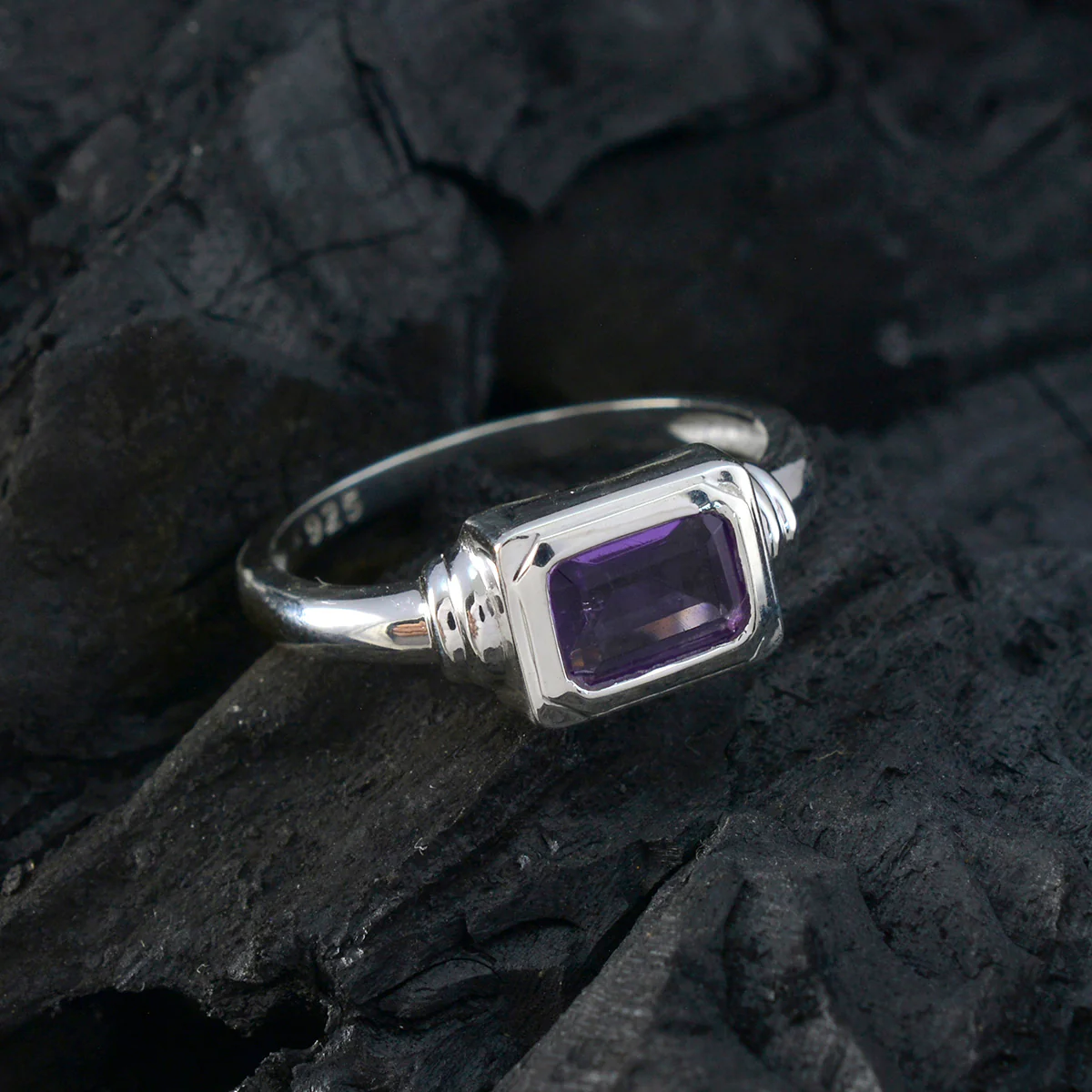 Amethyst Solitaire Japanese Sterling Silver Purple Gemstones Whisper-thin Glamorous Ring Jewelry - Image 4
