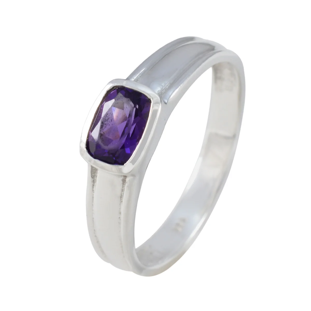 Amethyst Solitaire Korean 92.5 Silver Purple Gems Whisper-thin Abstract Ring Jewellery - Image 2