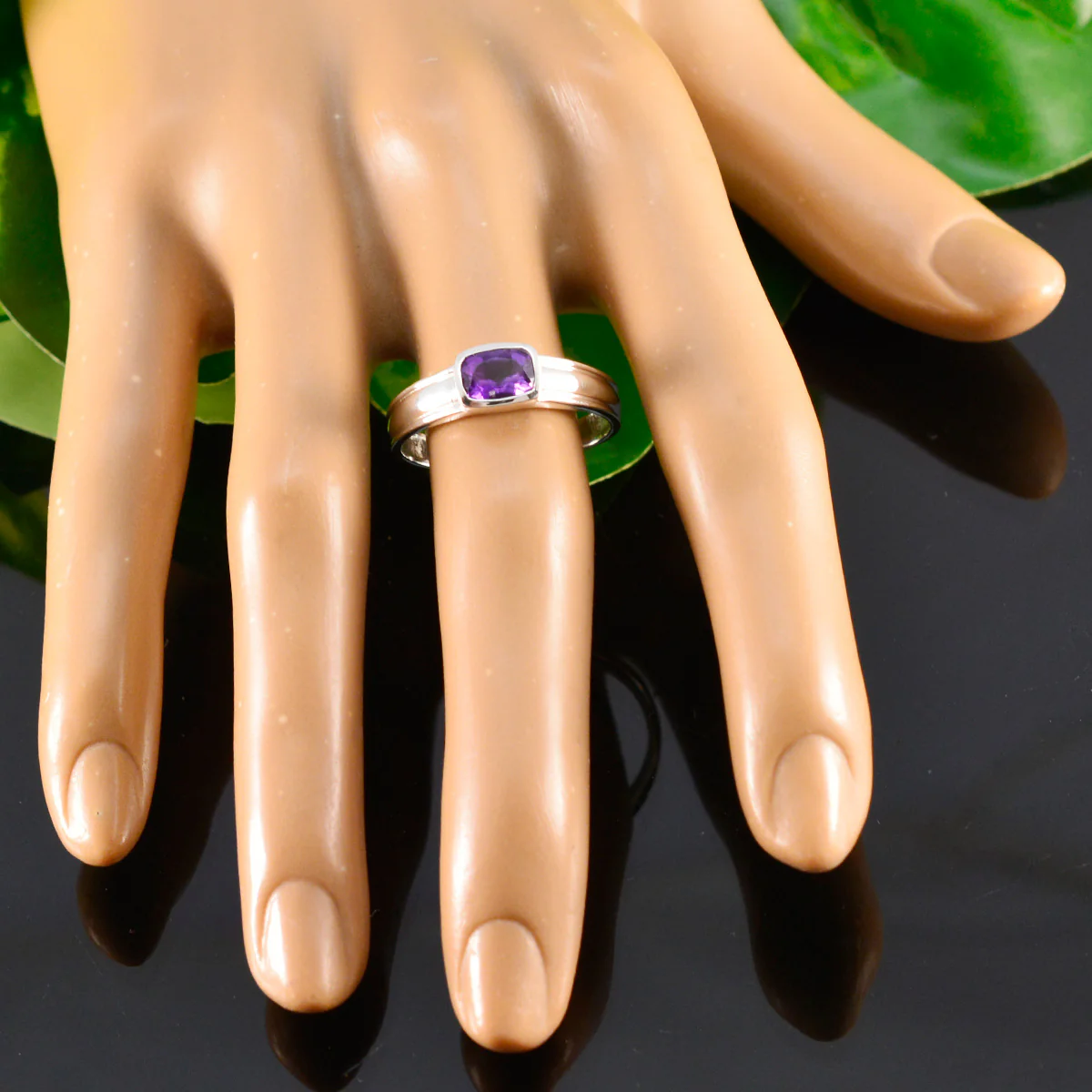 Amethyst Solitaire Korean 92.5 Silver Purple Gems Whisper-thin Abstract Ring Jewellery - Image 6