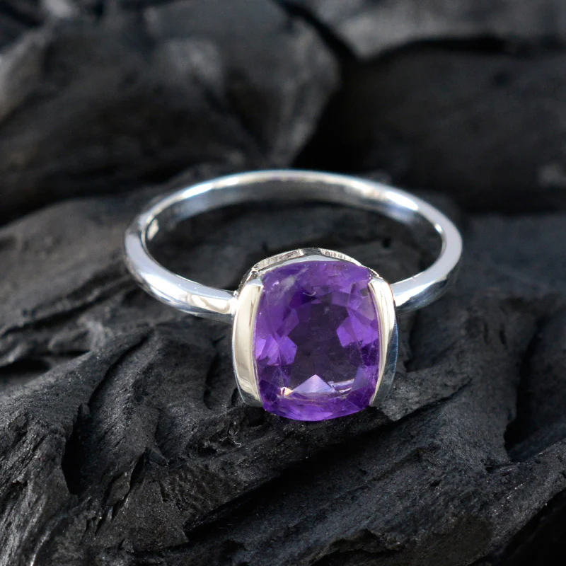 Amethyst Solitaire Korean 925 Silver Purple Gemstones Whisper-thin Boho Ring Jewellery - Image 4