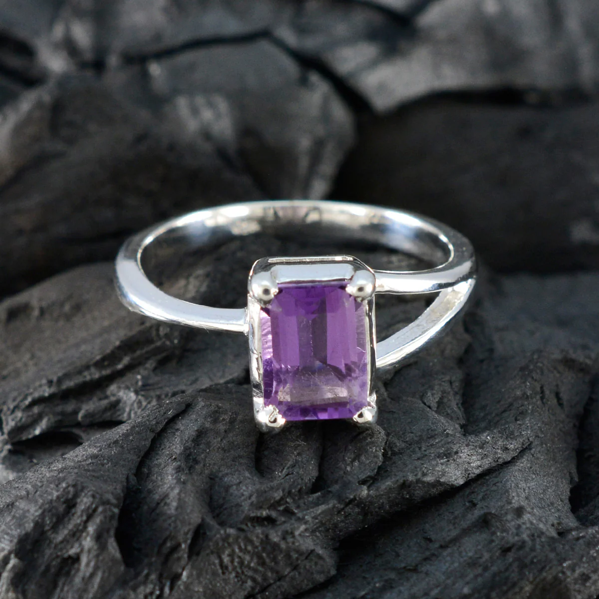 Amethyst Solitaire Korean Silver Purple Gemstone Whisper-thin Contemporary Ring Jewellery - Image 4