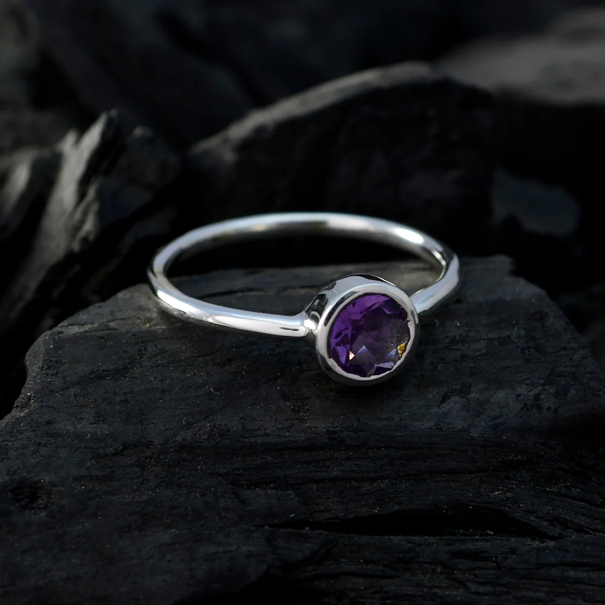 Amethyst Solitaire Korean Sterling Silver Purple Gems Dainty Romantic Ring Jewellery - Image 4
