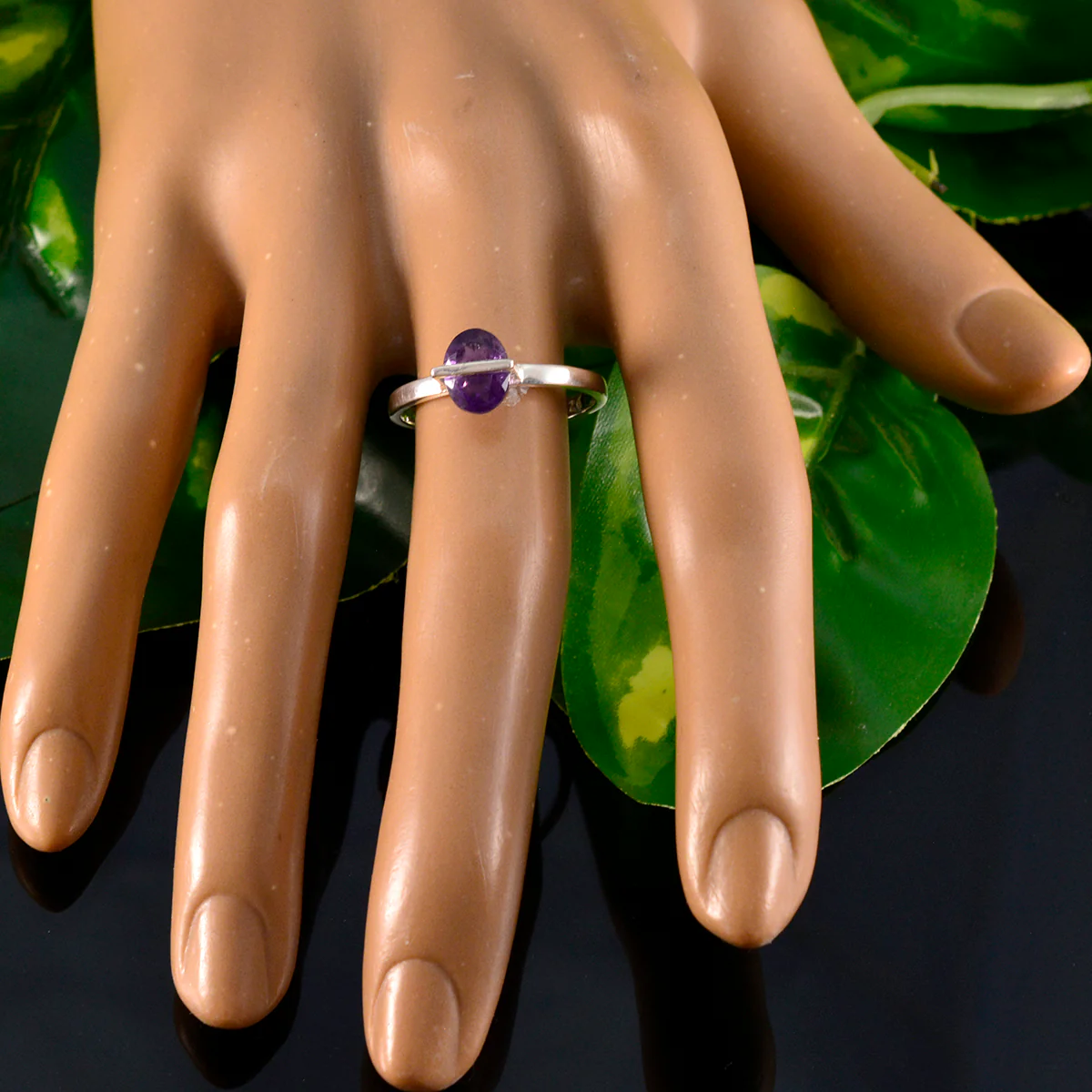 Amethyst Solitaire Korean Sterling Silver Purple Gems Delicate Feminine Ring Jewelry - Image 5