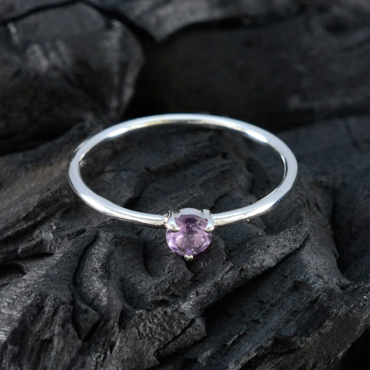 Amethyst Solitaire Korean Sterling Silver Purple Gemstone Minimalist Trendy Ring Jewelry - Image 4