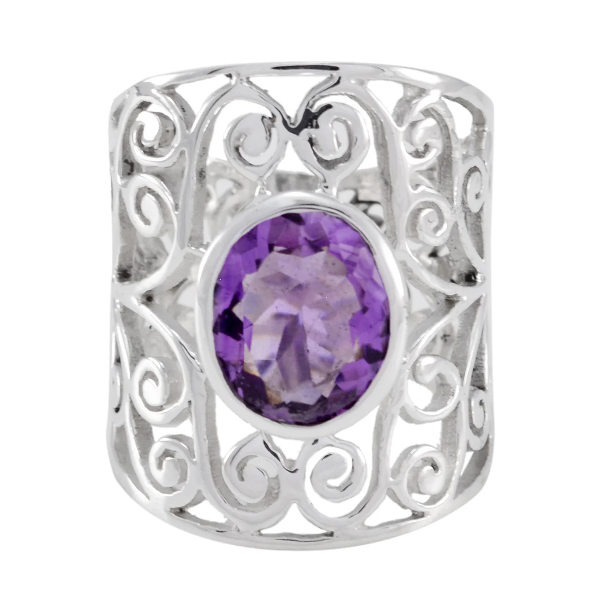Amethyst Solitaire Latin American Silver Purple Gemstone Eye-catching Filigree Ring Jewelry - Image 3