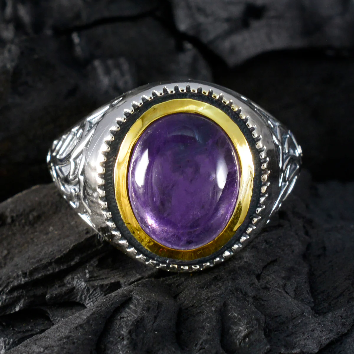Amethyst Solitaire Middle Eastern Silver Purple Gems Eye-catching Filigree Ring Jewelry - Image 4