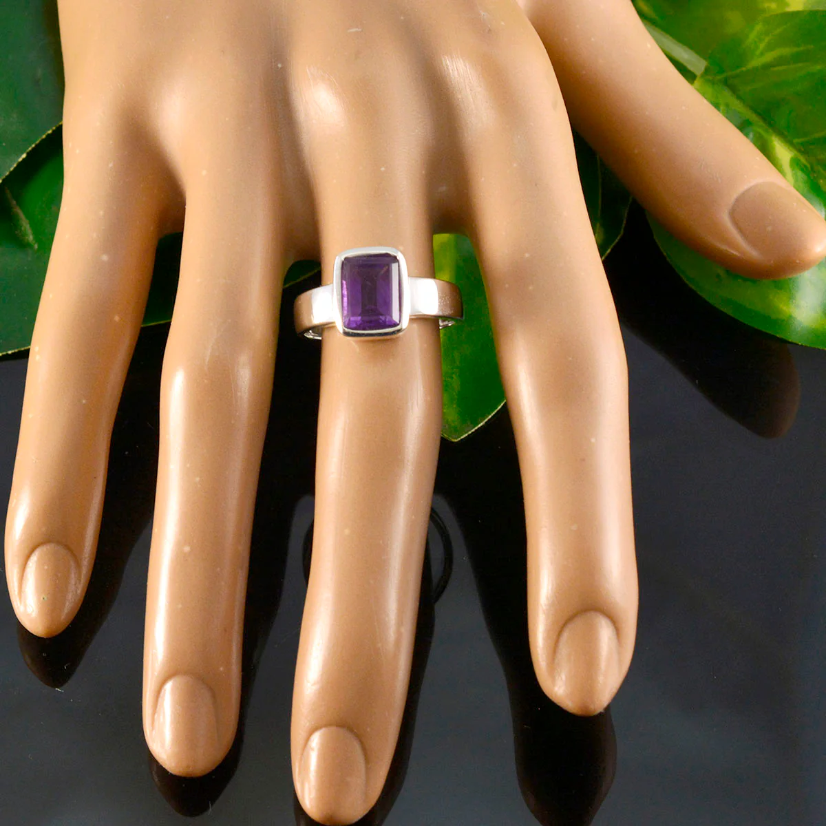 Amethyst Solitaire Moroccan 925 Silver Purple Gems Slim Abstract Ring Jewellery - Image 5