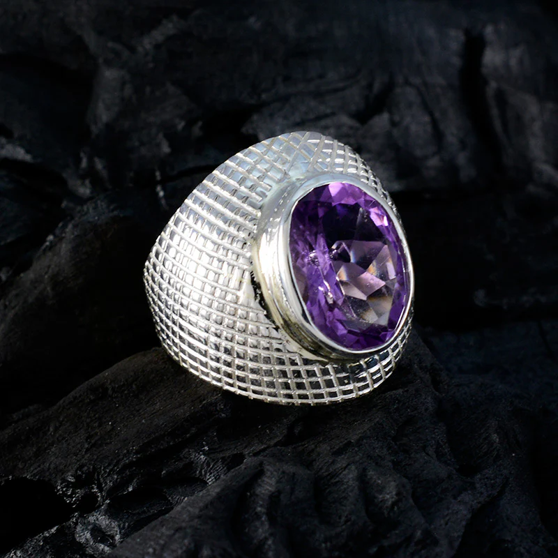 Amethyst Solitaire Moroccan Silver Purple Gemstones Versatile engravings Ring Jewelry - Image 4