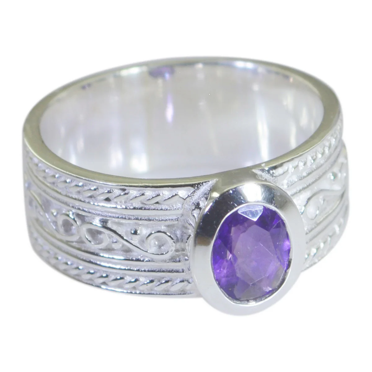 Amethyst Solitaire Moroccan Sterling Silver Purple Gems Mid-weight Art Deco Ring Jewellery - Image 3