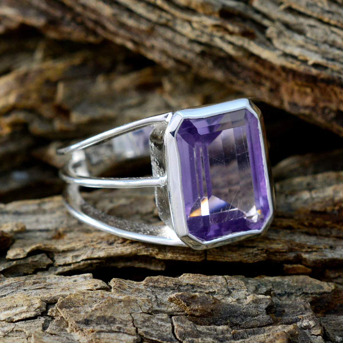 Amethyst Solitaire Moroccan Sterling Silver Purple Gemstone Mid-weight Modern Ring Jewelry - Image 3