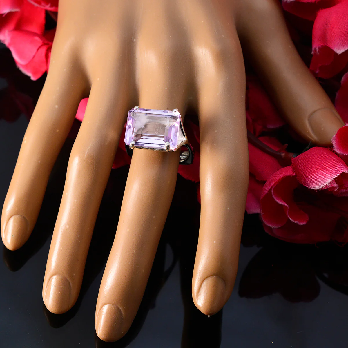 Amethyst Solitaire Moroccan Sterling Silver Purple Gemstones Versatile Art Deco Ring Jewelry - Image 6