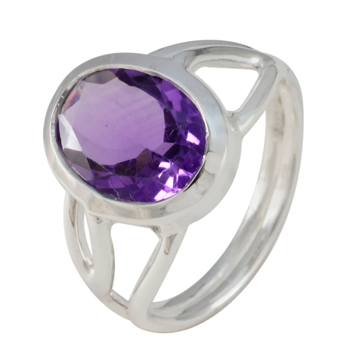 Amethyst Solitaire Russian 92.5 Silver Purple Gems Mid-weight Luxurious Ring Jewellery - Image 2
