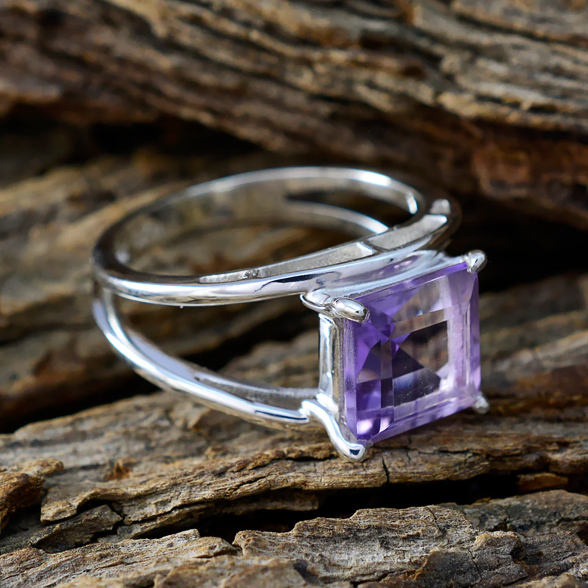 Amethyst Solitaire Russian 92.5 Silver Purple Gems Tiny Glamorous Ring Jewelry - Image 3