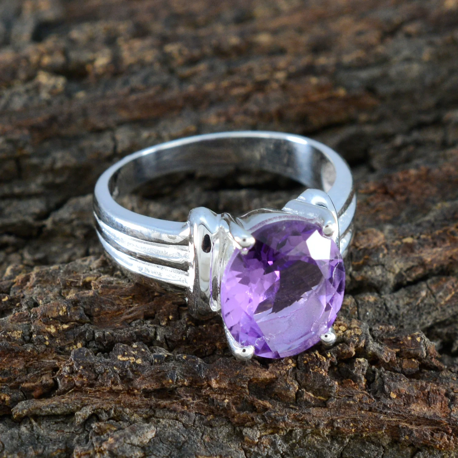 Amethyst Solitaire Russian Silver Purple Gemstones Minimal Modern Ring Jewellery - Image 3