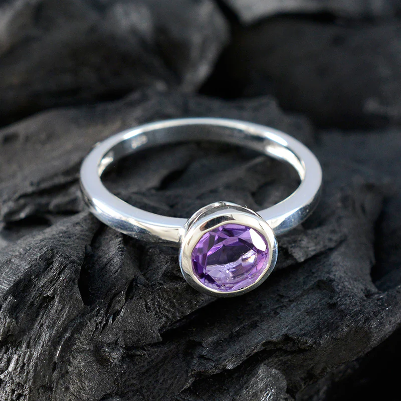Amethyst Solitaire Turkish 925 Sterling Silver Purple Gemstone Dainty Contemporary Ring Jewellery - Image 4