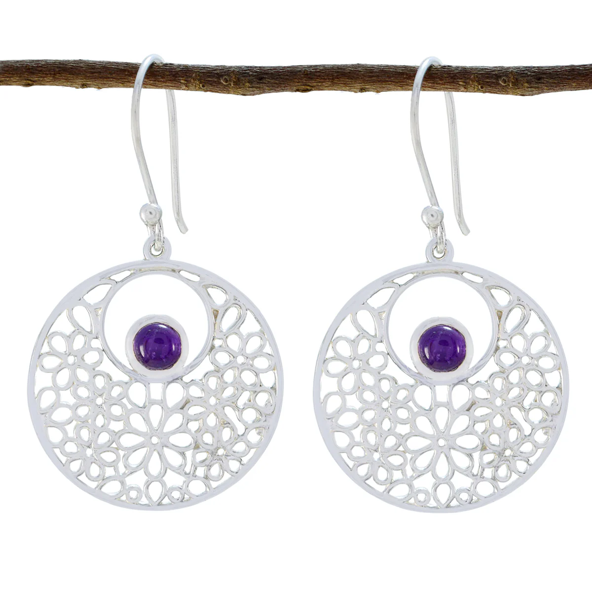 Amethyst Spanish Ana Solitaire Dangle Purple 925 Silver Earring