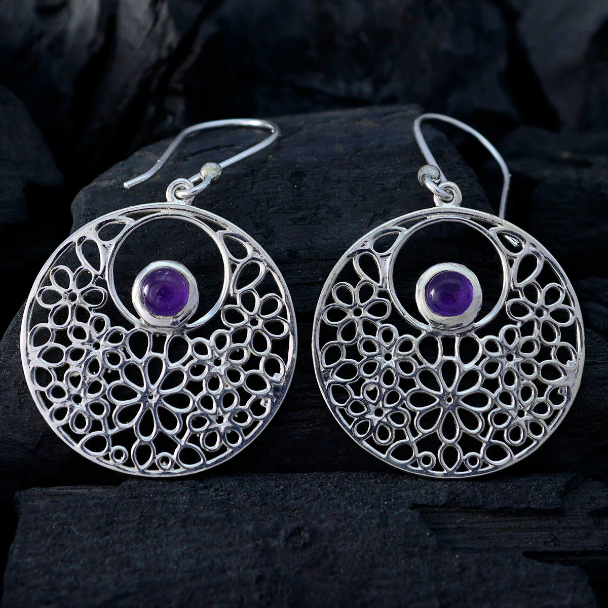 Amethyst Spanish Ana Solitaire Dangle Purple 925 Silver Earring - Image 2