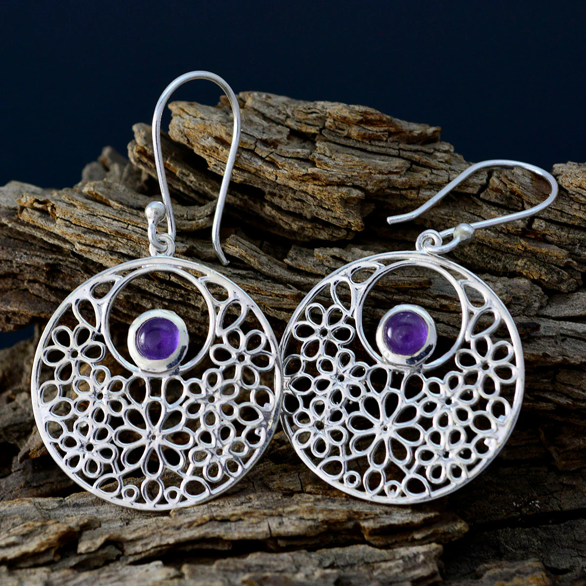 Amethyst Spanish Ana Solitaire Dangle Purple 925 Silver Earring - Image 3