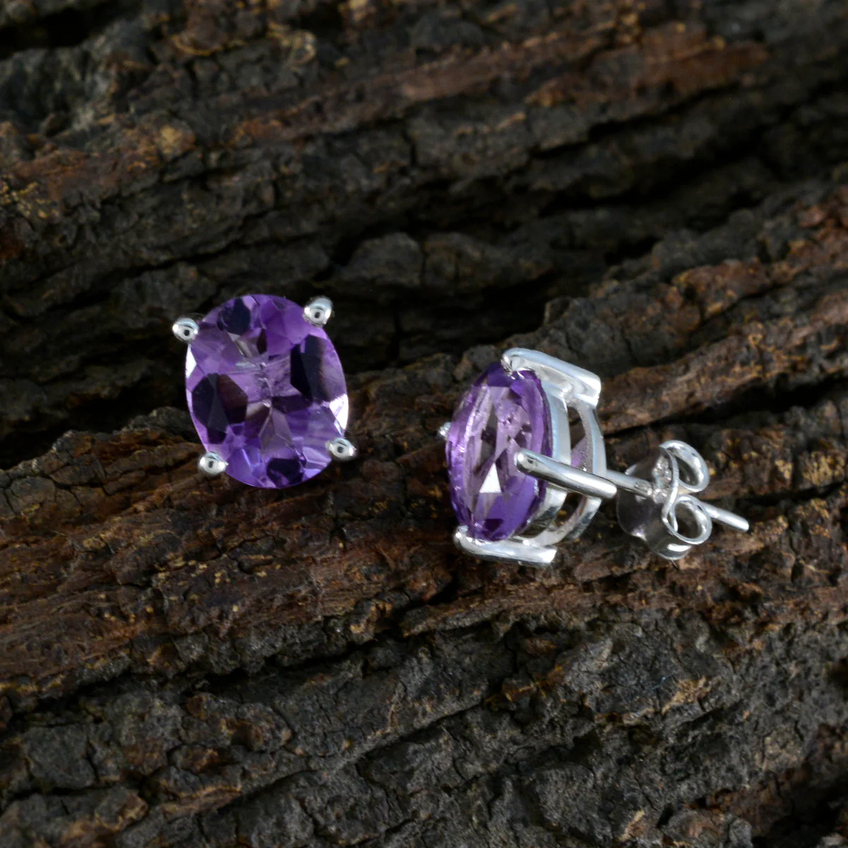Amethyst Spanish Hana Solitaire Stud Purple 925 Silver Earring - Image 3