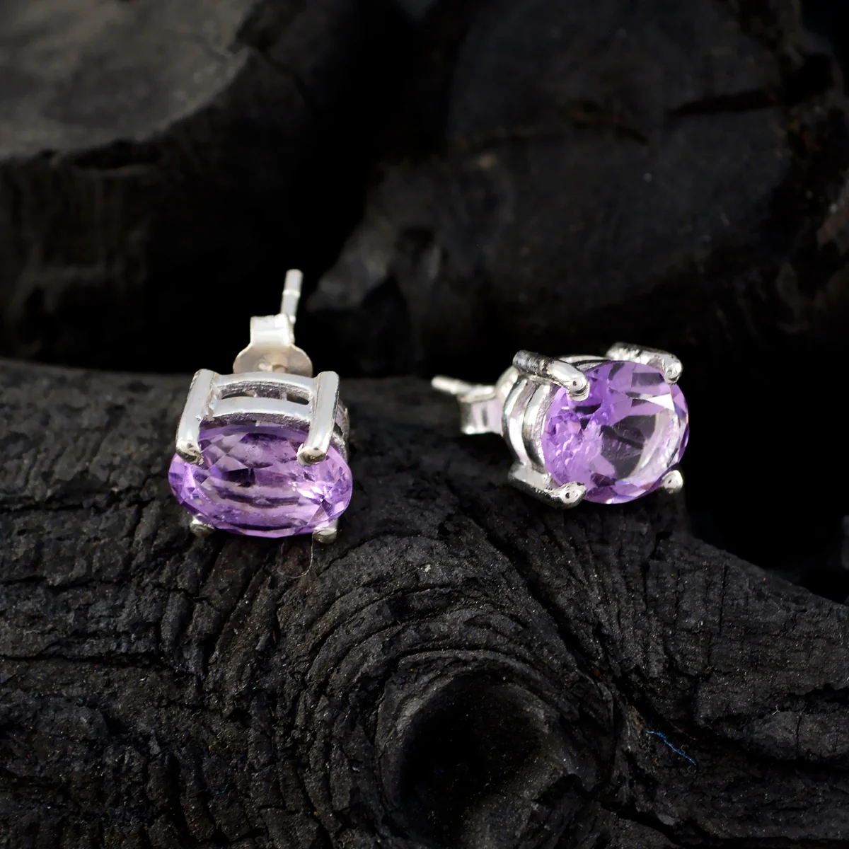 Amethyst Spanish Hana Solitaire Stud Purple 925 Silver Earring - Image 4
