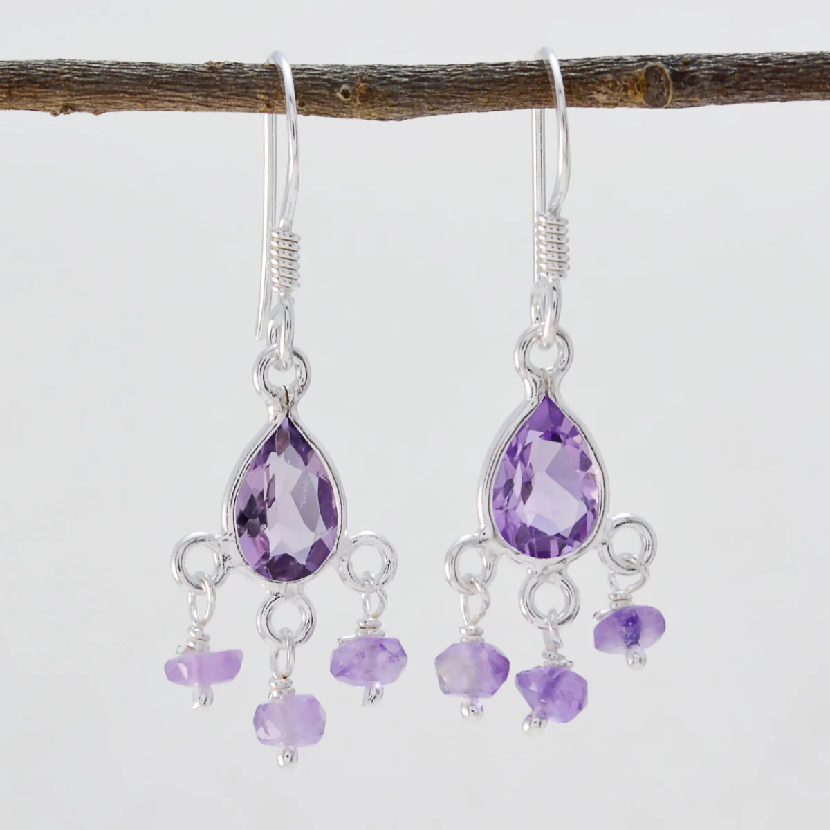 Amethyst Spanish Milagros multiple Dangle Purple Sterling Silver Earring - Image 2