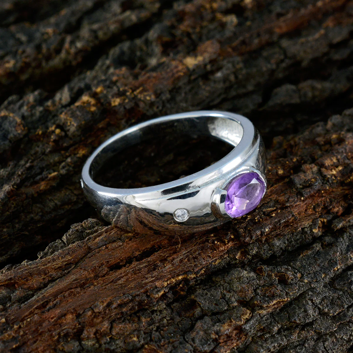 Amethyst Toi et Moi German 92.5 Silver Purple Gemstones Featherlight Feminine Ring Jewellery - Image 3