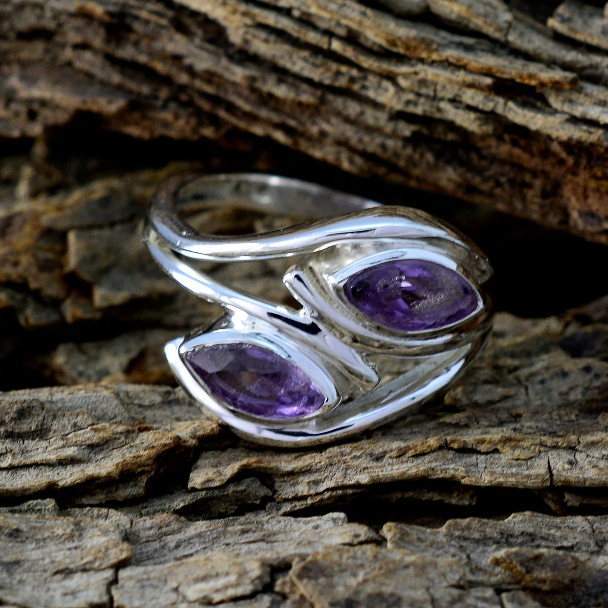 Amethyst Toi et Moi Indian 92.5 Silver Purple Gems Slim Fairytale Ring Jewelry - Image 3