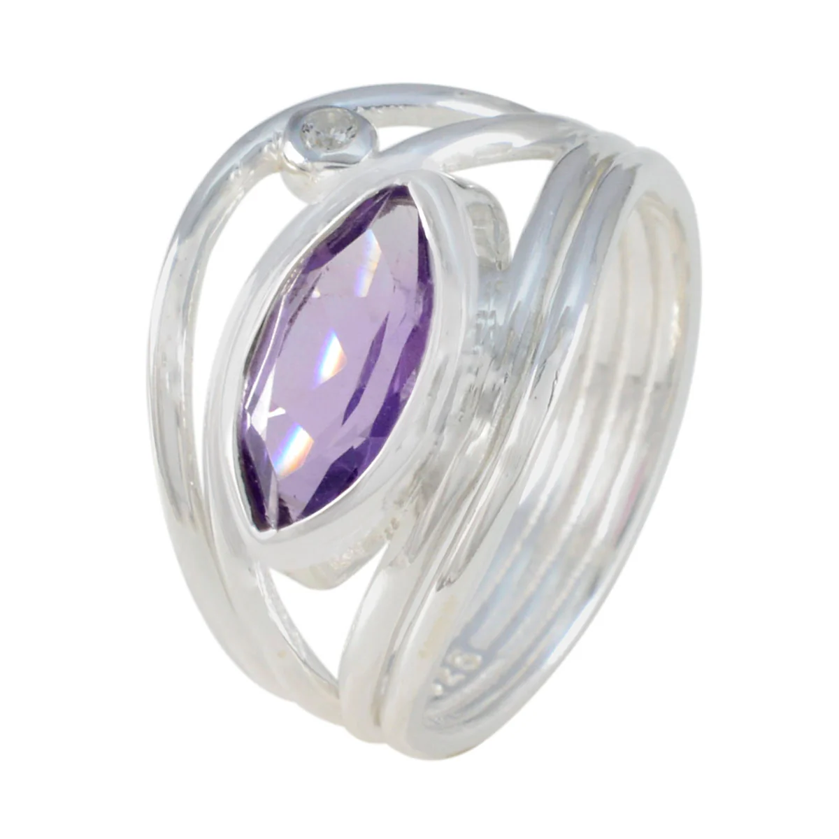 Amethyst Toi et Moi Russian 925 Silver Purple Gemstones Tiny Contemporary Ring Jewelry - Image 2