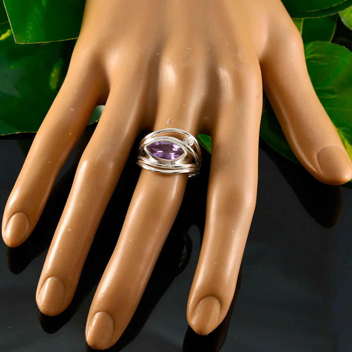 Amethyst Toi et Moi Russian 925 Silver Purple Gemstones Tiny Contemporary Ring Jewelry - Image 5