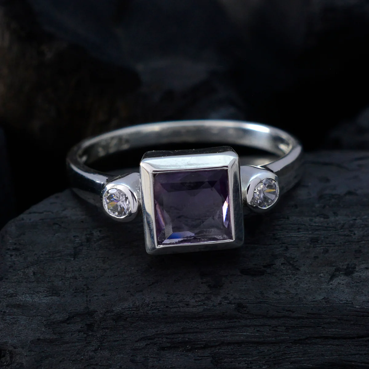 Amethyst Trilogy American Silver Purple Gems Whisper-thin Feminine Ring Jewellery - Image 4
