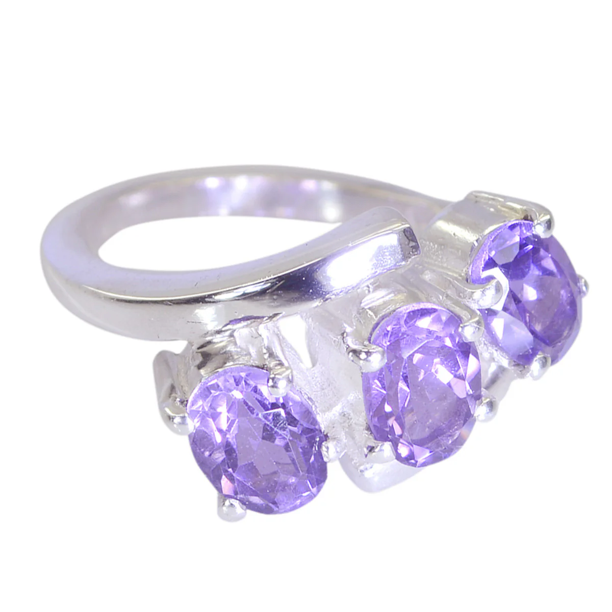 Amethyst Trilogy Egyptian 925 Silver Purple Gems Classic Abstract Ring Jewellery - Image 2