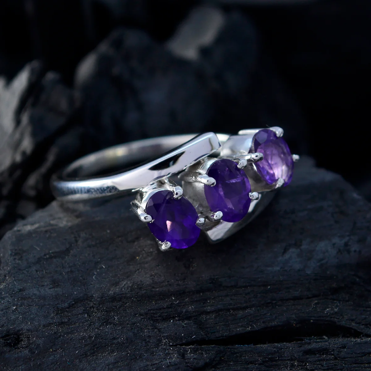 Amethyst Trilogy Egyptian 925 Silver Purple Gems Classic Abstract Ring Jewellery - Image 5