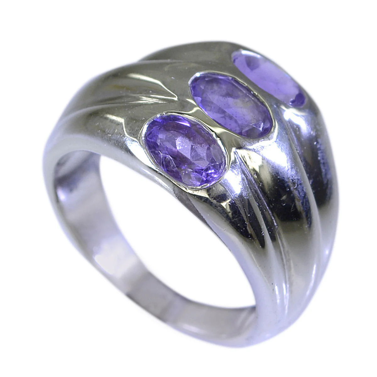 Amethyst Trilogy German 925 Silver Purple Gems Classic Sophisticated Ring Jewellery - Image 2