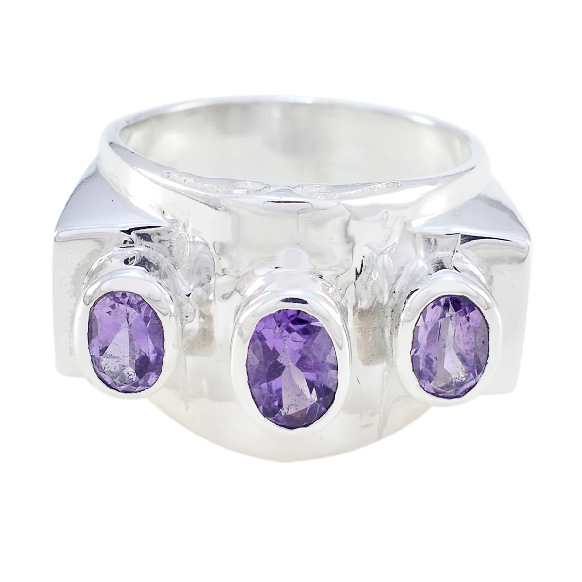 Amethyst Trilogy German 925 Sterling Silver Purple Gems Essential Trendy Ring Jewelry