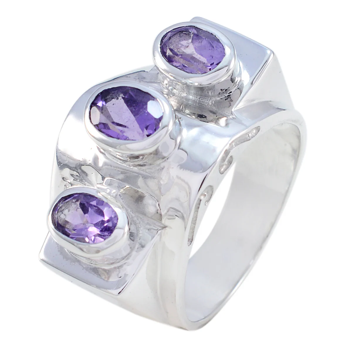 Amethyst Trilogy German 925 Sterling Silver Purple Gems Essential Trendy Ring Jewelry - Image 2