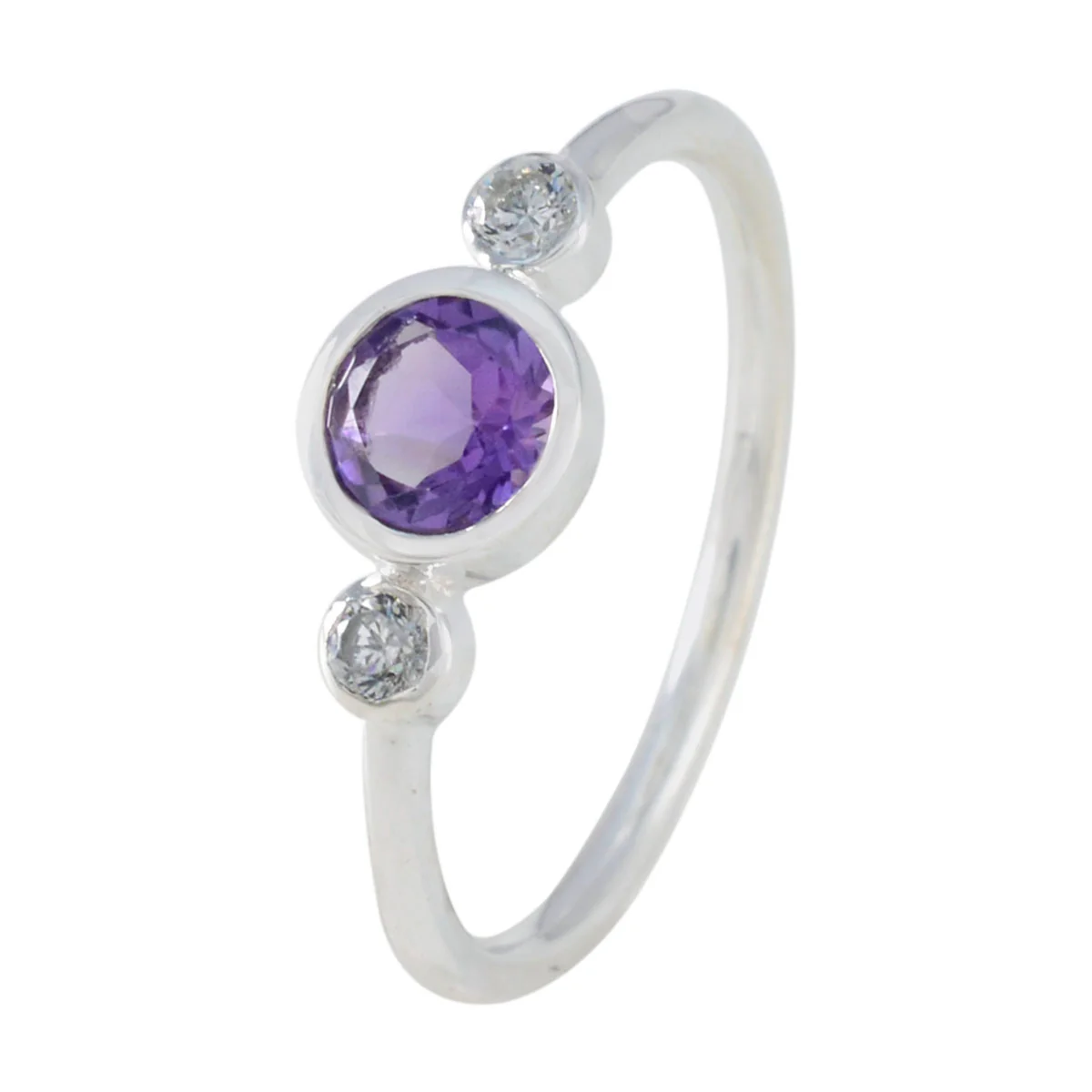 Amethyst Trilogy Korean 92.5 Silver Purple Gemstones Elegant Luxurious Ring Jewelry - Image 2