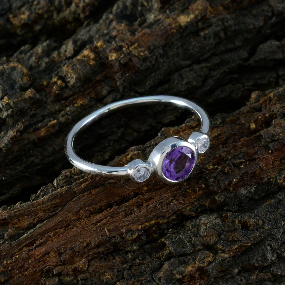Amethyst Trilogy Korean 92.5 Silver Purple Gemstones Elegant Luxurious Ring Jewelry - Image 3