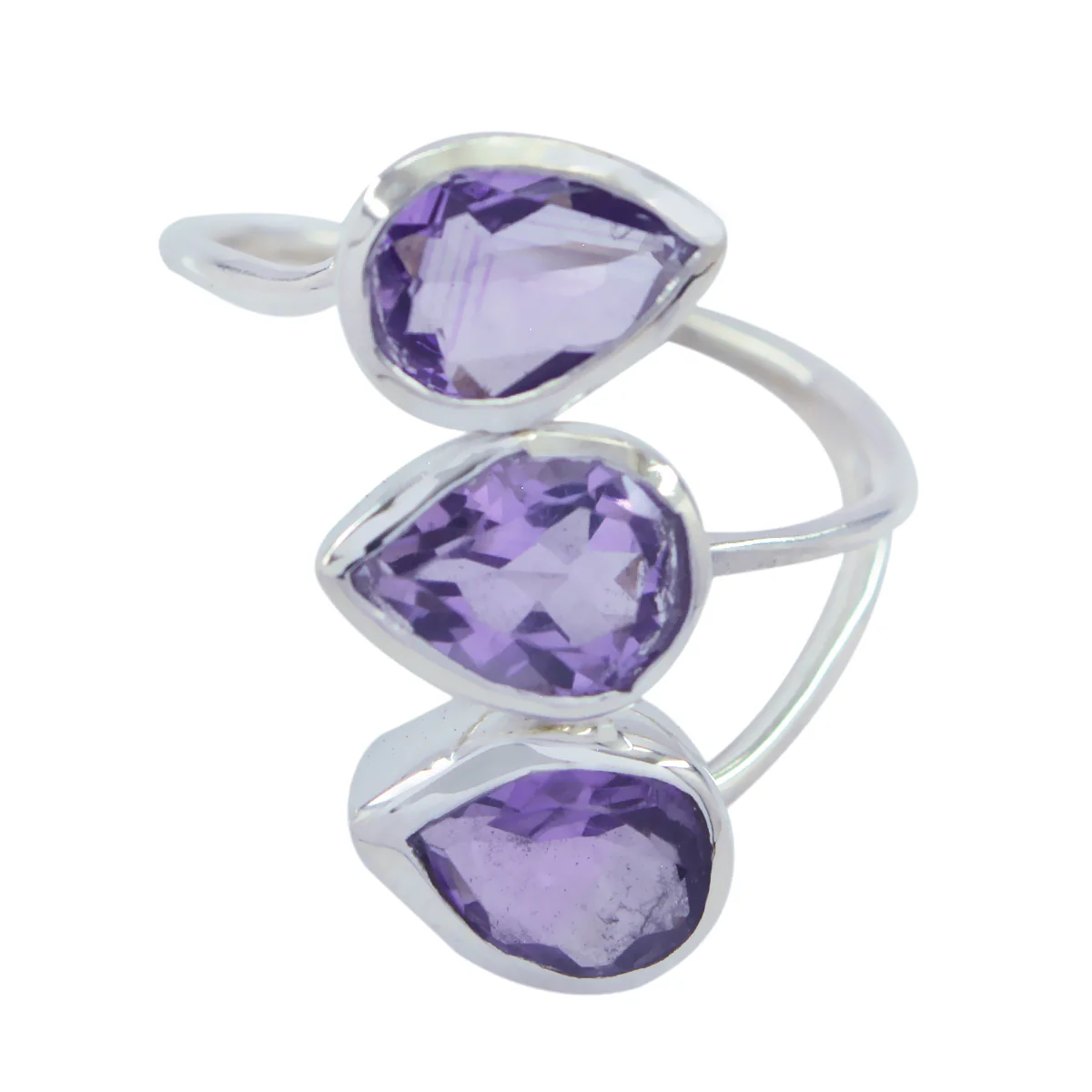 Amethyst Trilogy Moroccan 92.5 Silver Purple Gemstone Classic Luxurious Ring Jewellery