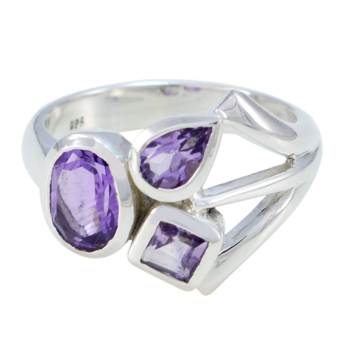 Amethyst Trilogy Moroccan 925 Silver Purple Gemstones Mid-weight Romantic Ring Jewellery - Image 3