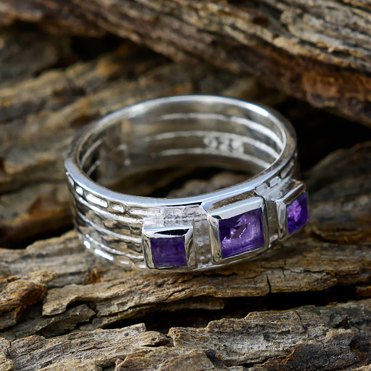 Amethyst Trilogy Moroccan 925 Sterling Silver Purple Gems Eye-catching Boho Band Jewelry - Image 3