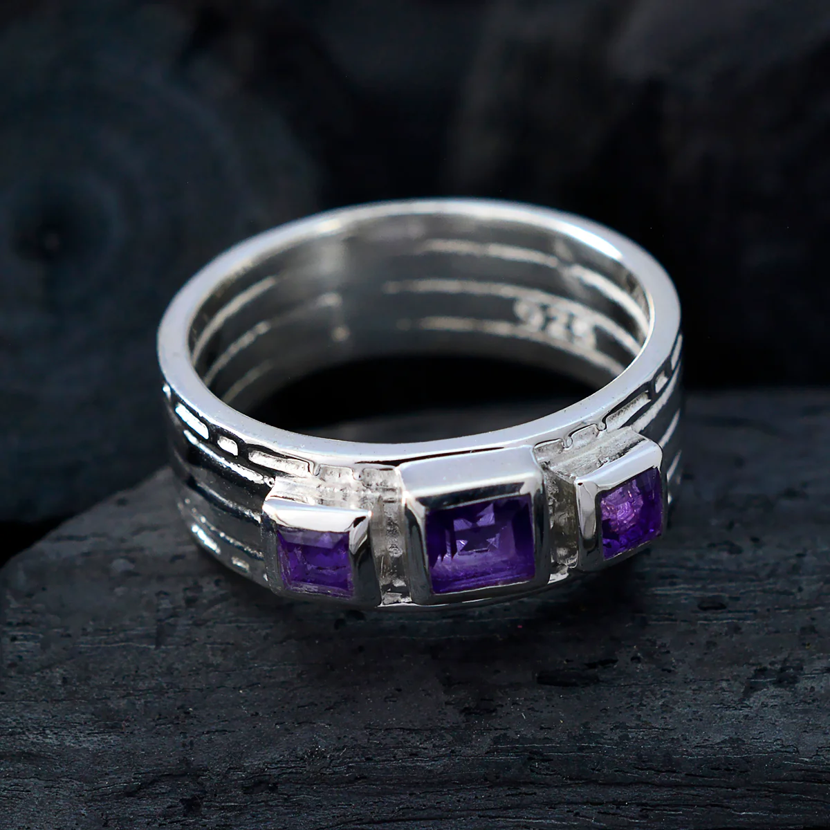 Amethyst Trilogy Moroccan 925 Sterling Silver Purple Gems Eye-catching Boho Band Jewelry - Image 4