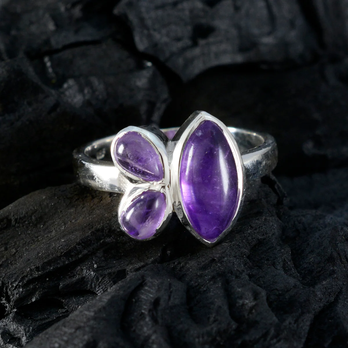 Amethyst Trilogy Moroccan 925 Sterling Silver Purple Gems Slim Boho Ring Jewellery - Image 5