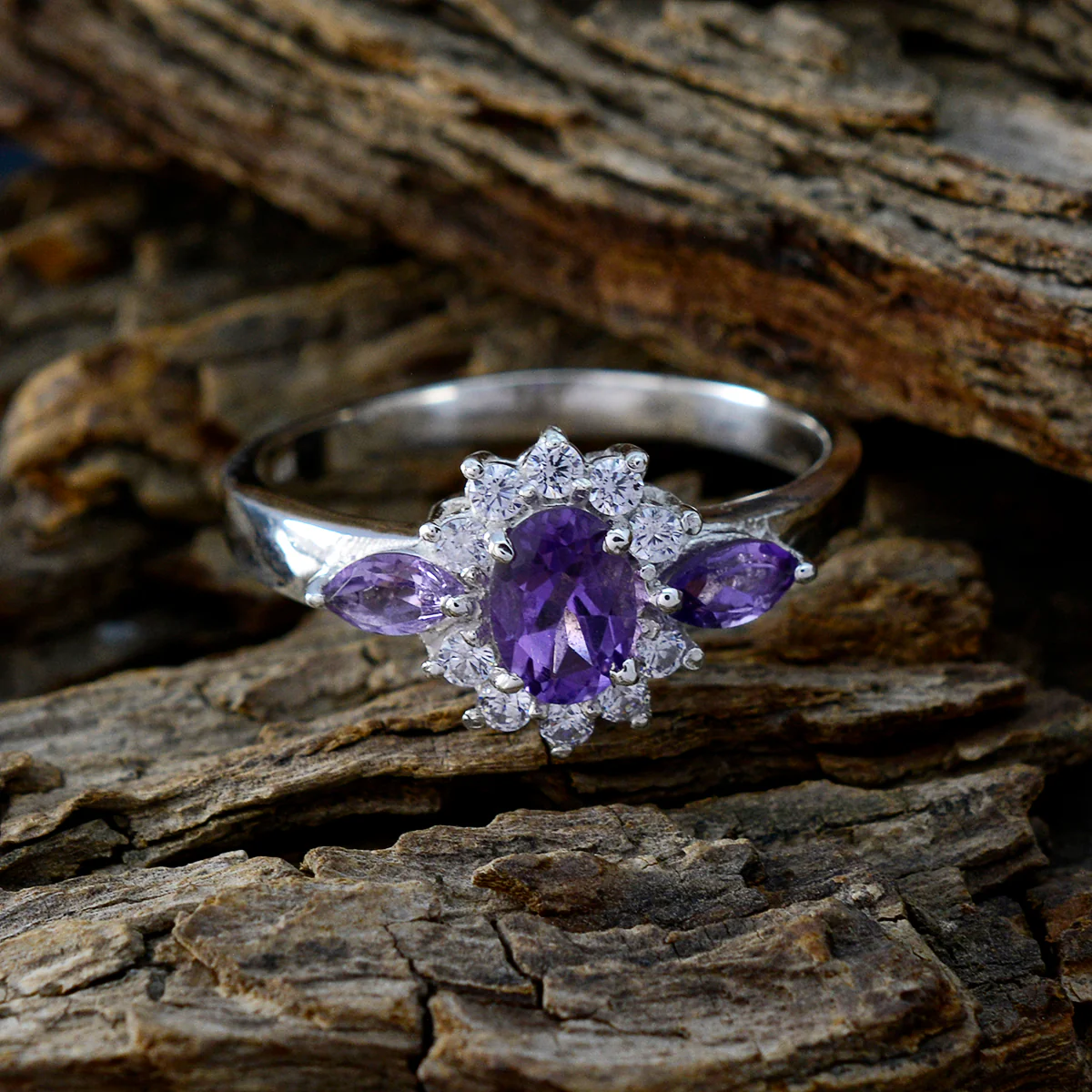 Amethyst Trilogy Russian 92.5 Silver Purple Gemstone Tiny Artisan Ring Jewelry - Image 3