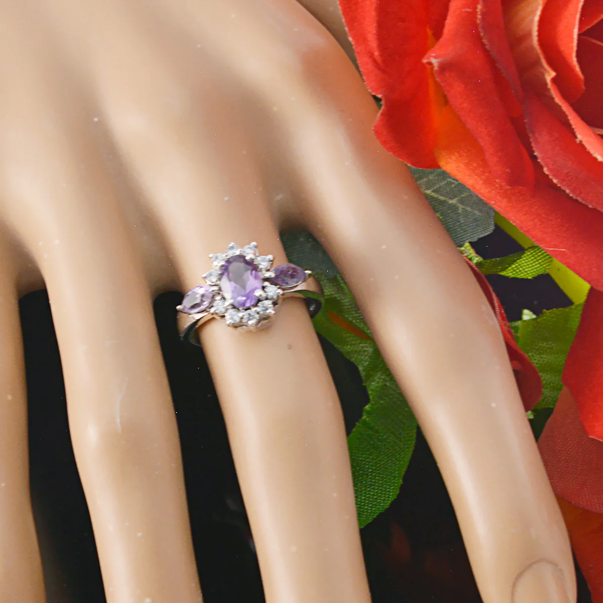 Amethyst Trilogy Russian 92.5 Silver Purple Gemstone Tiny Artisan Ring Jewelry - Image 5