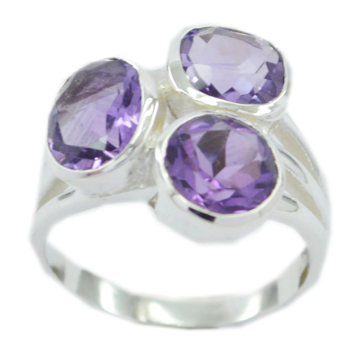 Amethyst Trilogy Russian Sterling Silver Purple Gems Mid-weight Boho Ring Jewelry