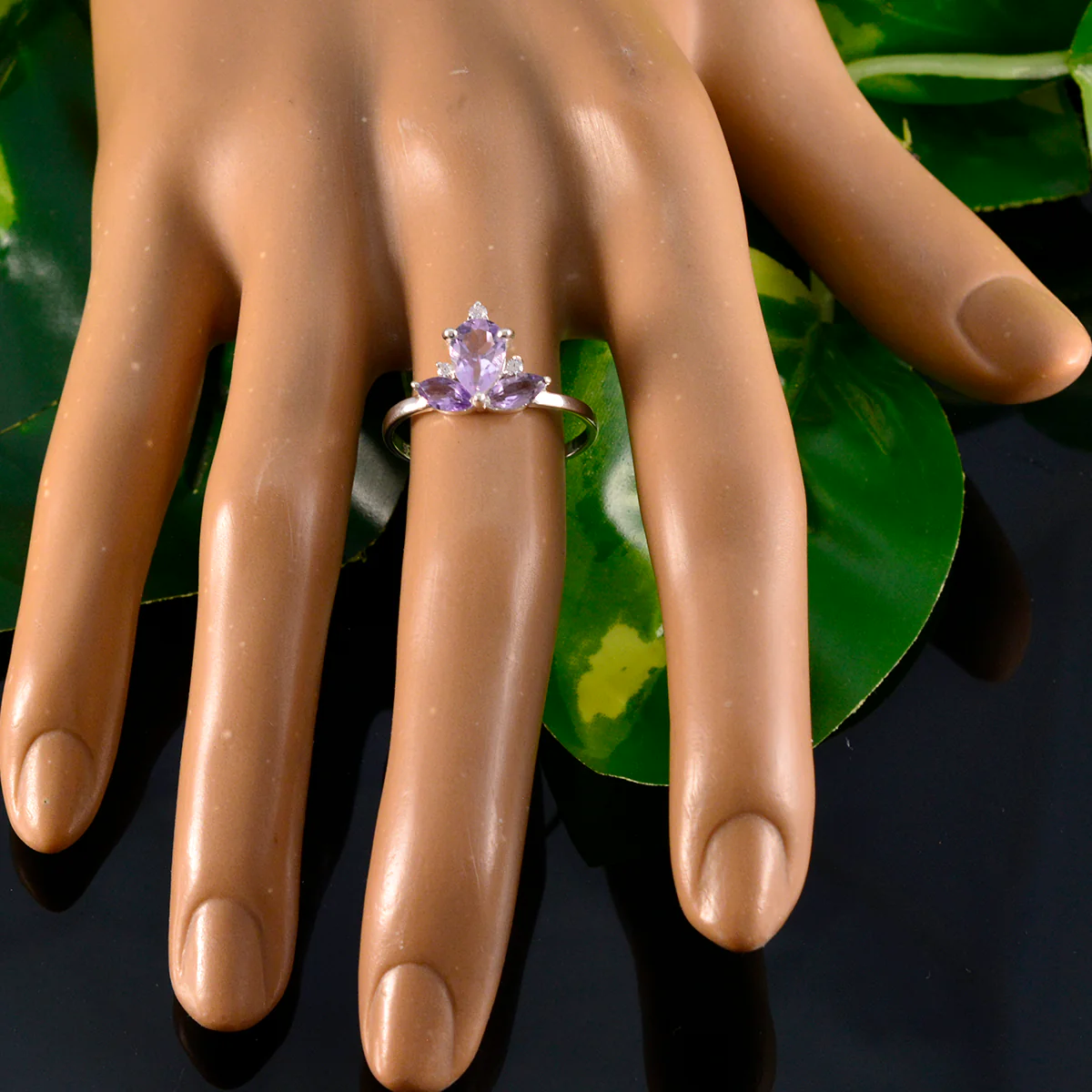 Amethyst Trilogy Turkish 925 Sterling Silver Purple Gemstones Elegant crown Ring Jewelry - Image 6